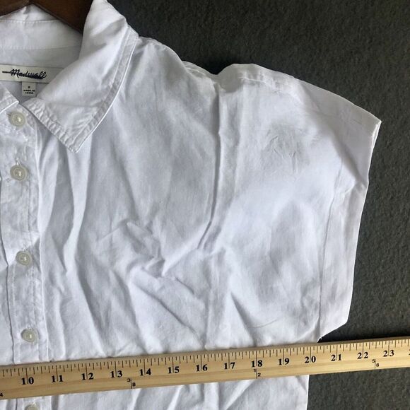 Madewell Top Sz Small White Crop Dolman Shirt Button Up Cotton Lyocell Linen NWT - Picture 7 of 16